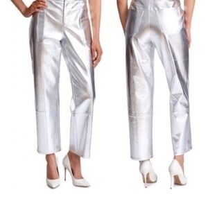 Avec Les Filles Silver Metallic Cropped Pants